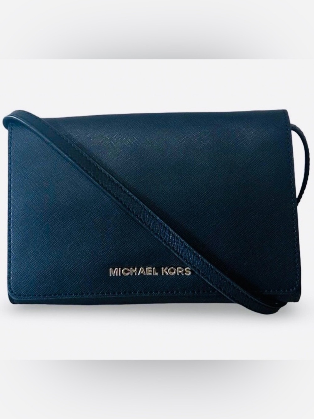 Michael Kors CLEAN Black Saffiano leather Jet Set Travel Wallet-Crossbody Bag